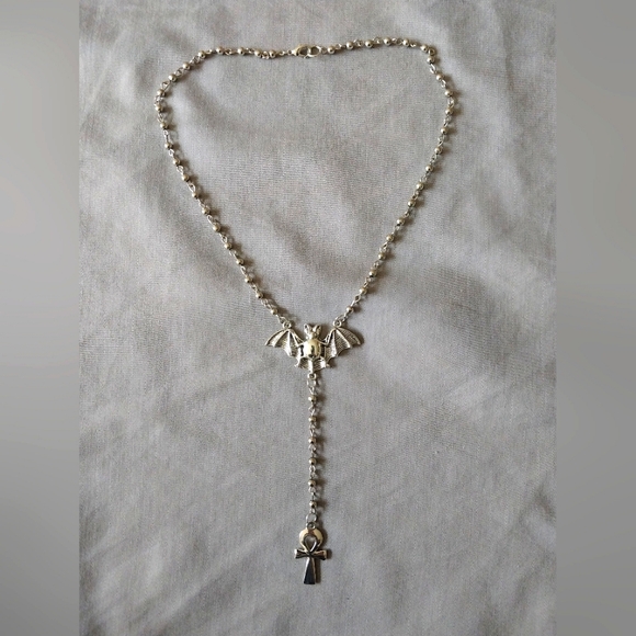 Handmade goth vampire rosary style silver necklace - Picture 5 of 6